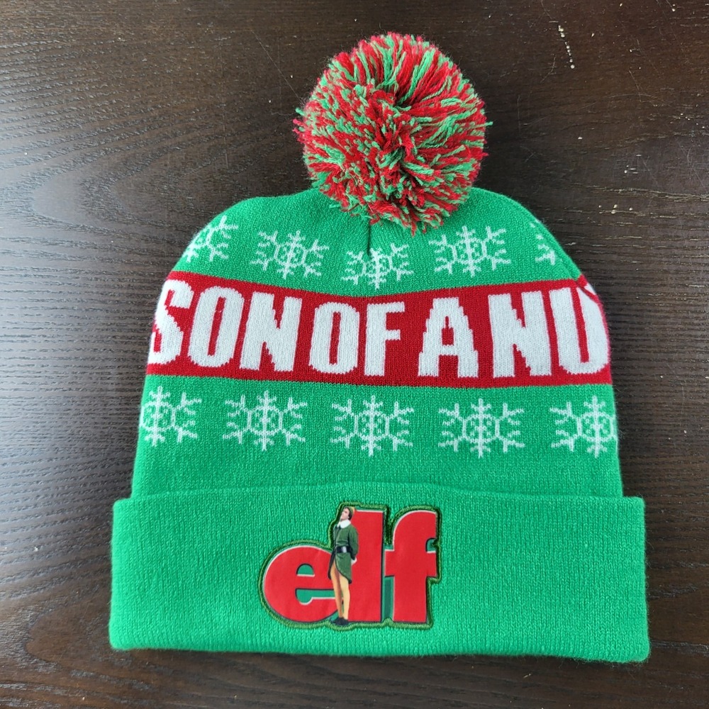 Elf Movie Mens Green Son of a Nutcracker Beanie One Size Christmas Pom Pom